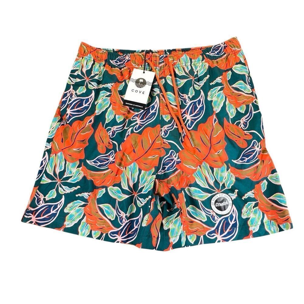 NWT Cove Sz XL Men' Swim Trunks Shorts Floral Lined Quick Dry Stretch Drawstring